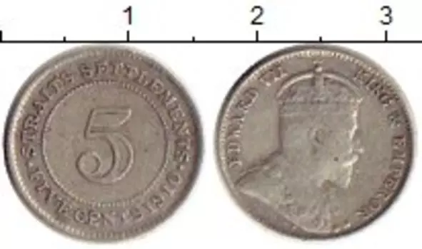 Монета 5 центов Стрейтс-Сеттльмента 1910 года Серебро Эдуард VII
