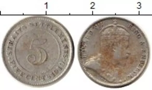 Монета 5 центов Стрейтс-Сеттльмента 1910 года Серебро Эдуард VII