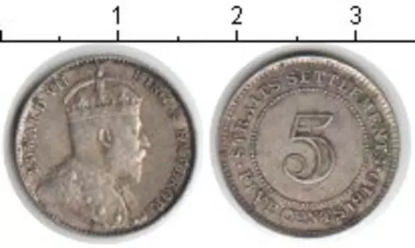 Монета 5 центов Стрейтс-Сеттльмента 1910 года Серебро Эдвард VII