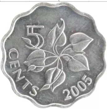 Монета 5 центов Свазиленда 2005 года Медно-никель Мсвати III