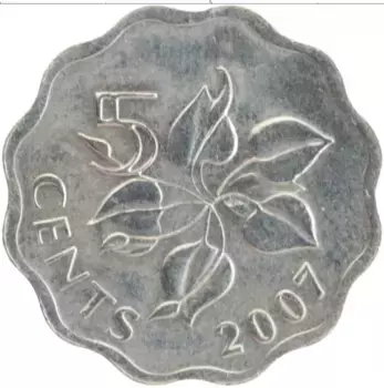 Монета 5 центов Свазиленда 2007 года Медно-никель Мсвати III