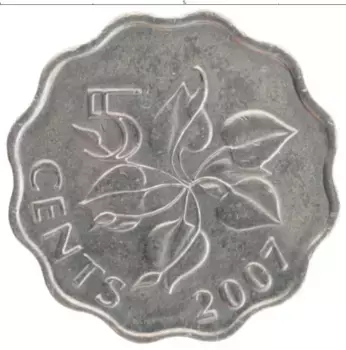 Монета 5 центов Свазиленда 2007 года Медно-никель Мсвати III