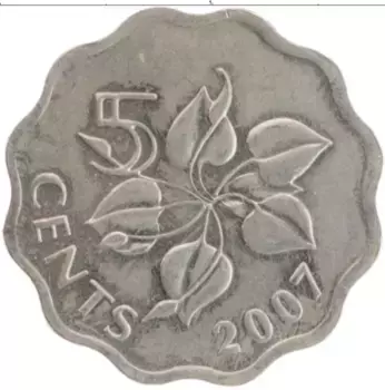 Монета 5 центов Свазиленда 2007 года Медно-никель Мсвати III