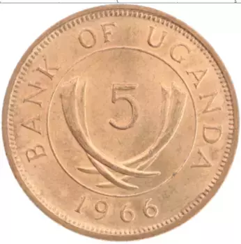 Монета 5 центов Уганды 1966 года Бронза