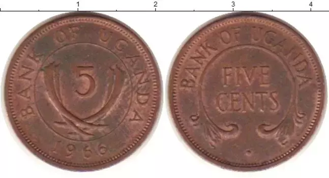 Монета 5 центов Уганды 1966 года Бронза