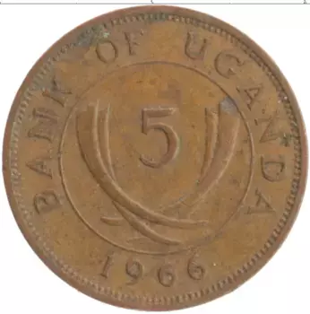 Монета 5 центов Уганды 1974 года Медь