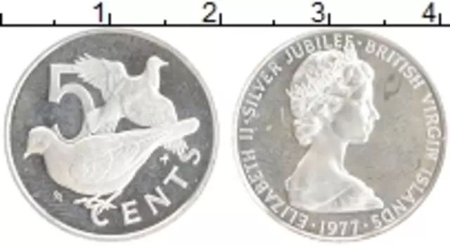 Монета 5 центов Виргинских островов 1977 года Серебро Елизавета II