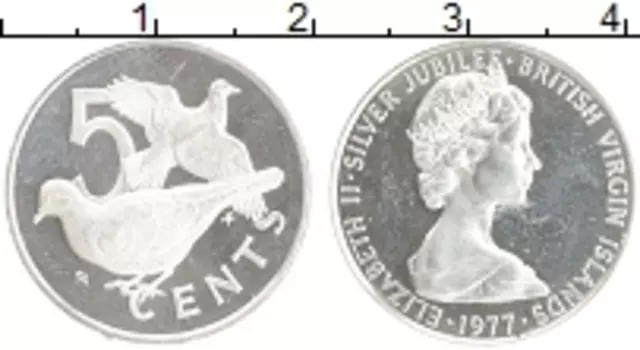 Монета 5 центов Виргинских островов 1977 года Серебро Елизавета II