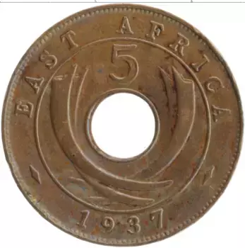 Монета 5 центов Восточной Африки 1937 года Бронза Георг VI