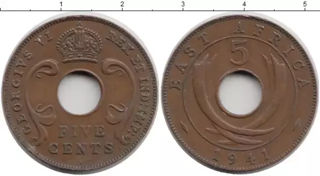 Монета 5 центов Восточной Африки 1941 года Бронза Георг VI