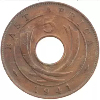Монета 5 центов Восточной Африки 1941 года Бронза Георг VI