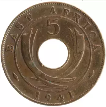 Монета 5 центов Восточной Африки 1941 года Бронза Георг VI