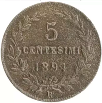 Монета 5 чентезимо Сан-Марино 1894 года Бронза