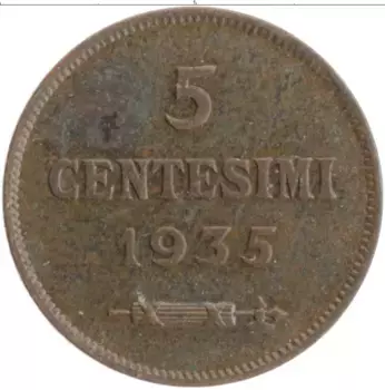 Монета 5 чентезимо Сан-Марино 1935 года Бронза