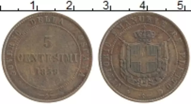 Монета 5 чентезимо Тосканы 1859 года Медь Витторио Эммануил