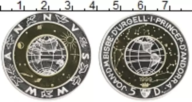 Монета 5 динерс Андорры 1999 года Серебро Миллениум
