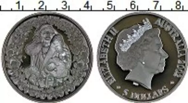 Монета 5 долларов Австралии 2002 года Серебро Жизнь и эпоха Королевы-матери