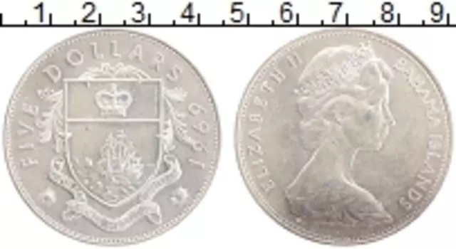 Монета 5 долларов Багамских островов 1969 года Серебро Елизавета II