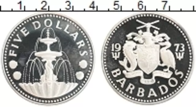 Монета 5 долларов Барбадоса 1973 года Серебро