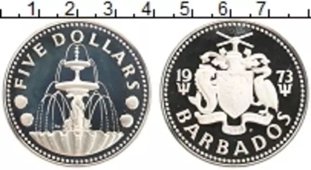 Монета 5 долларов Барбадоса 1973 года Серебро