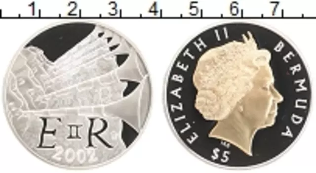 Монета 5 долларов Бермудских островов 2002 года Серебро Позолота