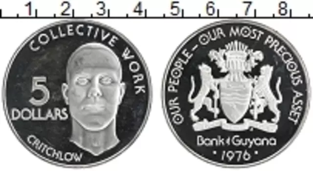Монета 5 долларов Гайаны 1976 года Серебро Критчлов