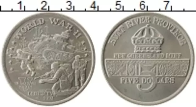 Монета 5 долларов Хатт-Ривера 1992 года Медно-никель Провинция Хатт-Ривер