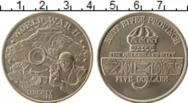 Монета 5 долларов Хатт-Ривера 1992 года Медно-никель Вторая Мировая Война