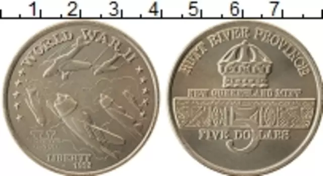 Монета 5 долларов Хатт-Ривера 1992 года Медно-никель Вторая Мировая Война