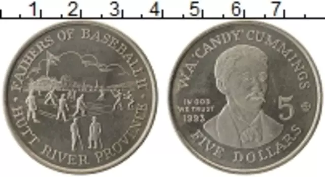 Монета 5 долларов Хатт-Ривера 1993 года Медно-никель Провинция Хатт-Ривер