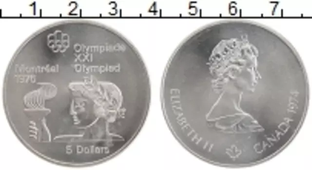 Монета 5 долларов Канады 1974 года Серебро Елизавета II