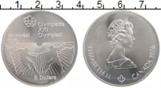 Монета 5 долларов Канады 1976 года Серебро Елизавета II