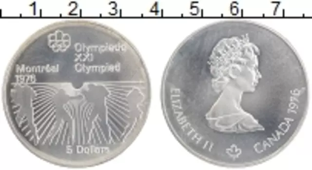 Монета 5 долларов Канады 1976 года Серебро Елизавета II