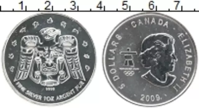 Монета 5 долларов Канады 2009 года Серебро Олимпийские игры в Ванкувере, 2010