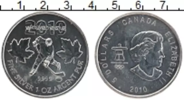 Монета 5 долларов Канады 2010 года Серебро Елизавета II