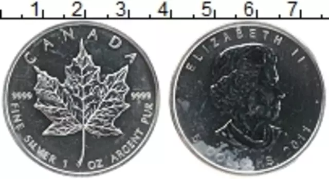 Монета 5 долларов Канады 2011 года Серебро Кленовый лист