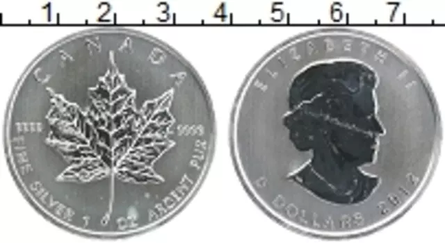 Монета 5 долларов Канады 2012 года Серебро Кленовый лист