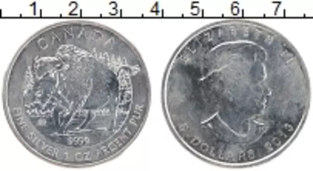 Монета 5 долларов Канады 2013 года Серебро Бизон