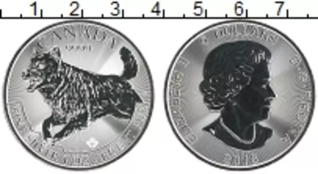 Монета 5 долларов Канады 2018 года Серебро Волк