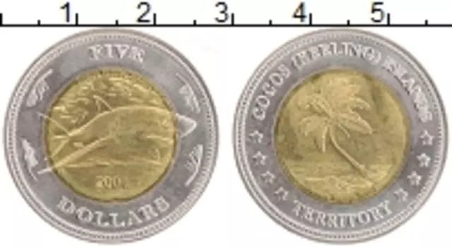 Монета 5 долларов Кокосовых островов 2004 года Биметалл UNUSUAL