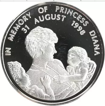 Монета 5 долларов Либерии 1998 года Медно-никель Принцесса Диана