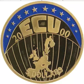 Монета 5 долларов Либерии 2000 года Позолота Евросоюз