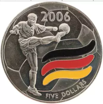 Монета 5 долларов Либерии 2003 года Медно-никель Чемпионат Мира по футболу