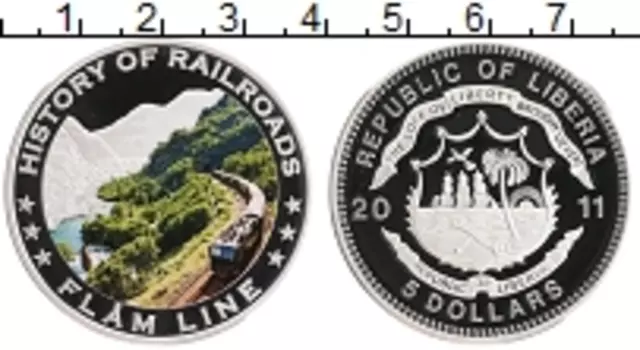 Монета 5 долларов Либерии 2011 года Серебро История Железной дороги - Flam Line