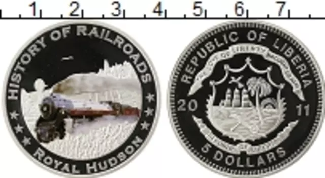 Монета 5 долларов Либерии 2011 года Серебро История железных дорог