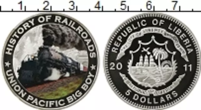 Монета 5 долларов Либерии 2011 года Серебро История железных дорог