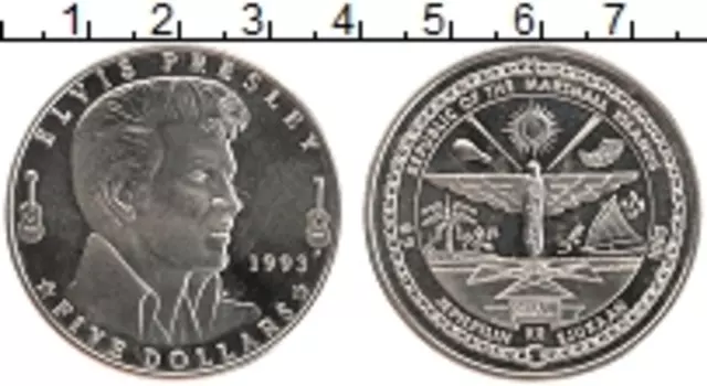 Монета 5 долларов Маршалловых островов 1993 года Медно-никель Элвис Пресли
