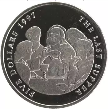 Монета 5 долларов Маршалловых островов 1997 года Медно-никель Тайная вечеря