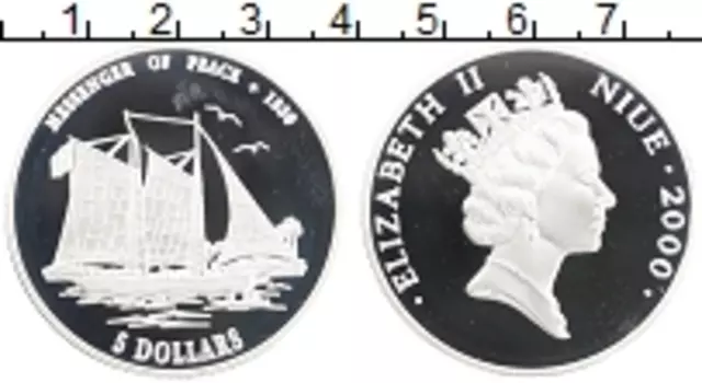 Монета 5 долларов Ниуэ 2000 года Серебро Посланники мира 1839