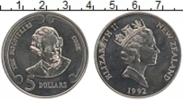 Монета 5 долларов Новой Зеландии 1992 года Медно-никель Джеймс Кук